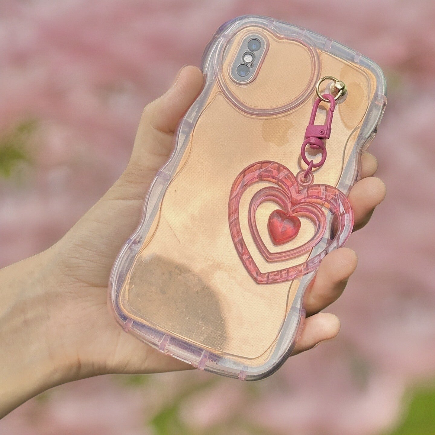 Pastel Pink Transparent Heart Chain Phone Case