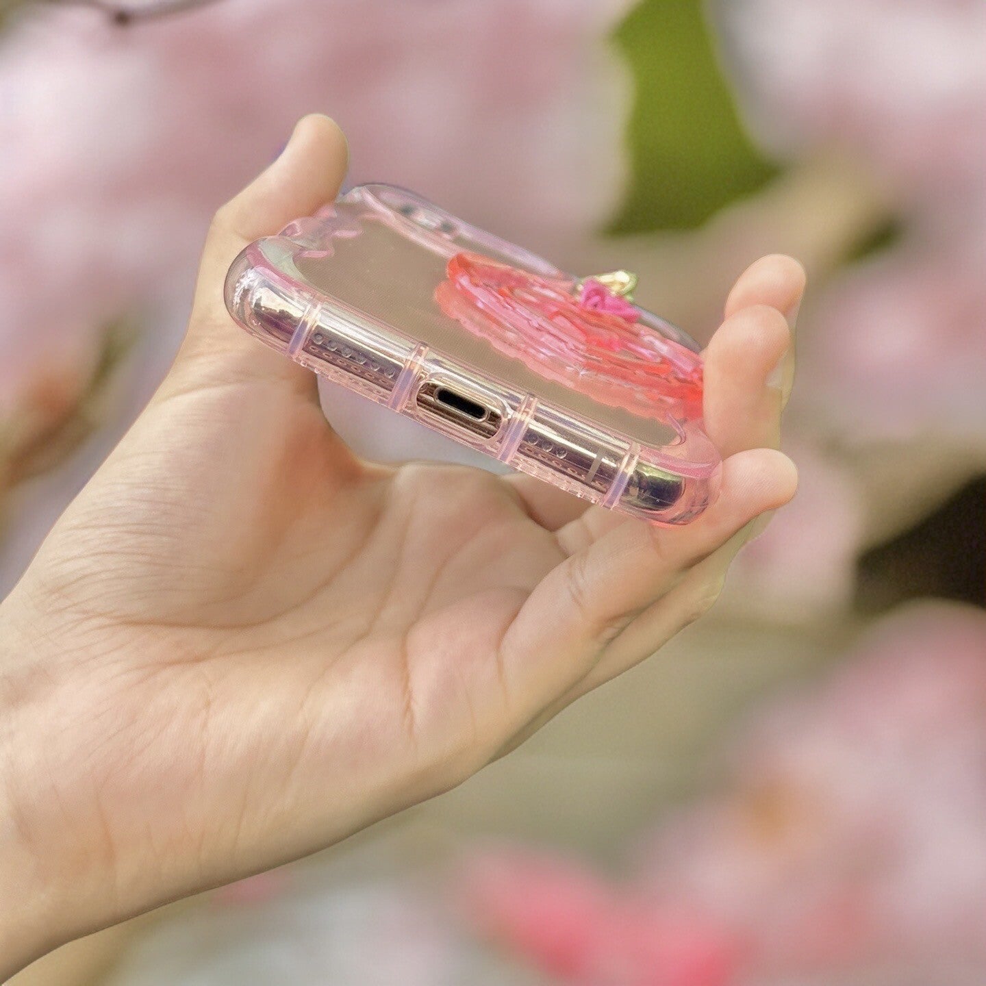 Pastel Pink Transparent Heart Chain Phone Case