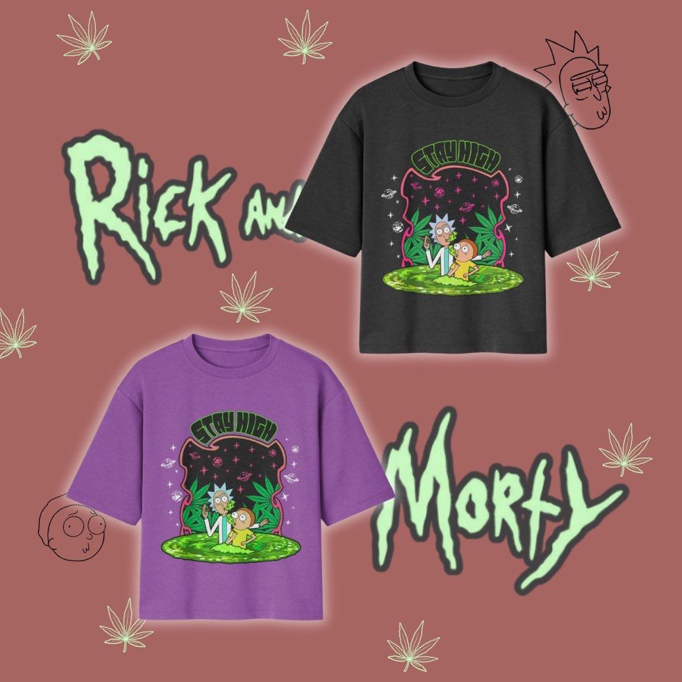 Rick and Morty "Stay High" Oversized Drop Shoulder Tee