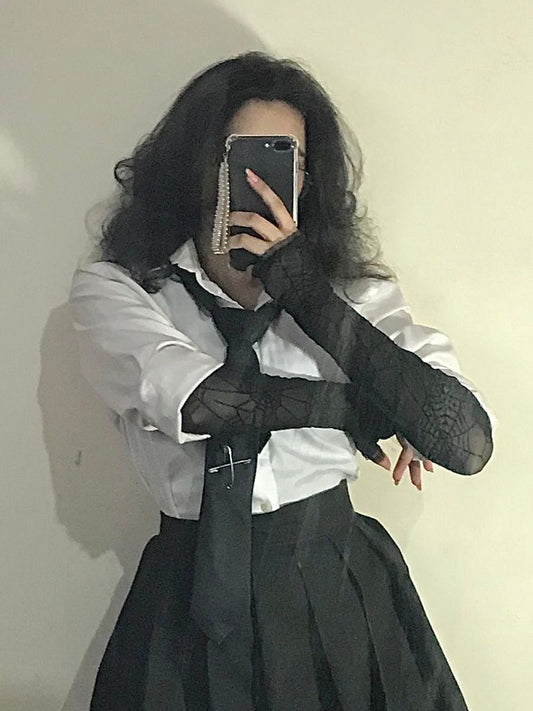 Black Spiderweb Mesh Long Sleeves