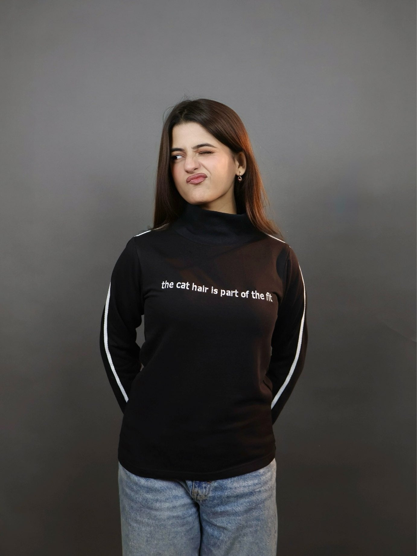 Black Cat Embroidered Mockneck