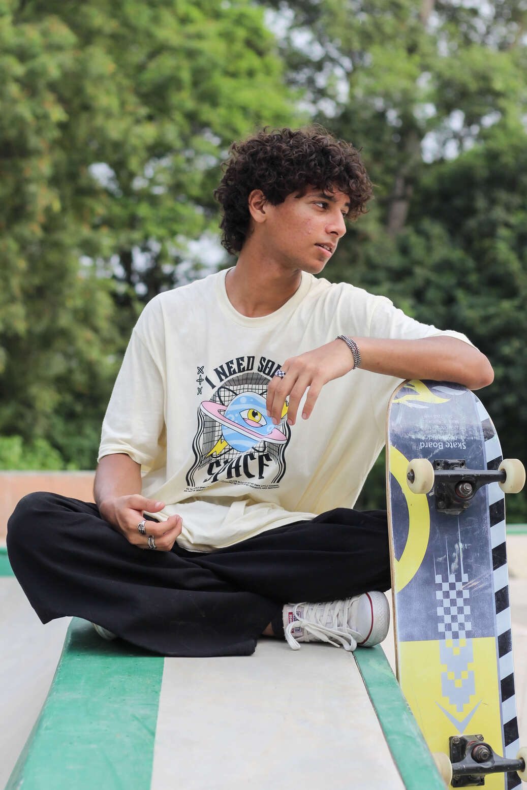 "I Need Some Space" Oversized Drop Shoulder White Tee