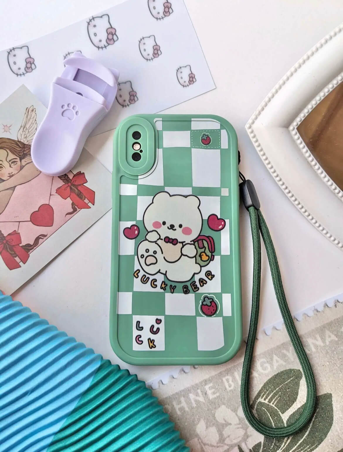 Lucky Bear Phone Case w/ Strap (Green)