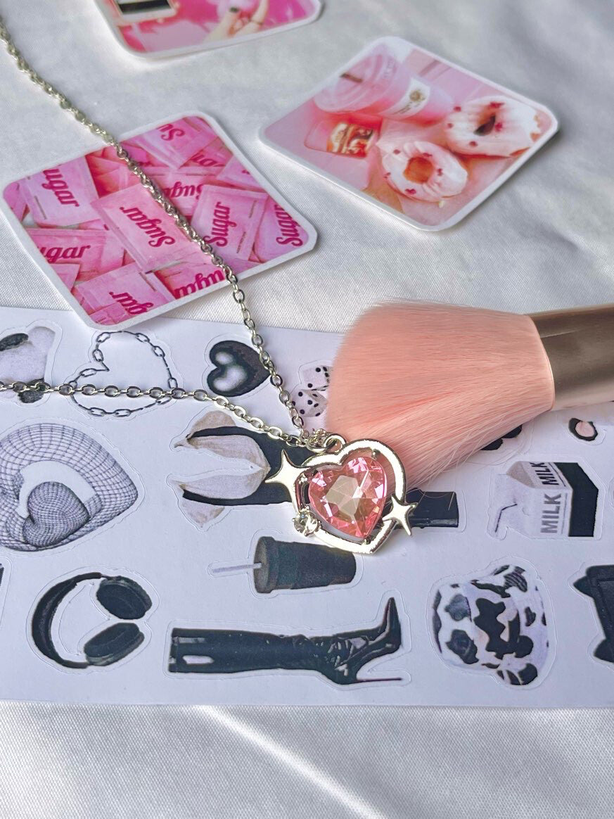 Pink Sparkly Heart Necklace