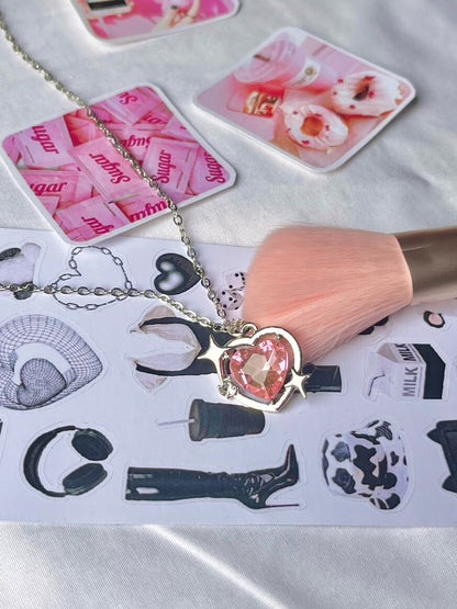 Pink Sparkly Heart Necklace