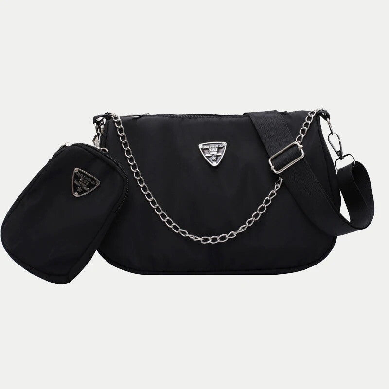 Black Chained Shoulder Bag w/ Detachable Pouch