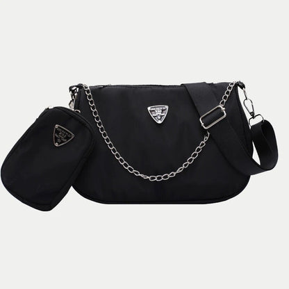 Black Chained Shoulder Bag w/ Detachable Pouch