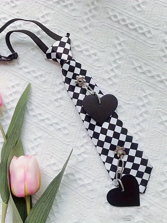 Chess Pattern Heartbeat Charm Tie