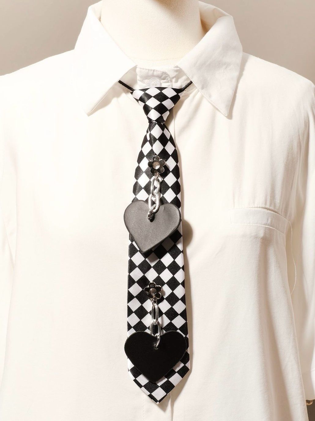 Chess Pattern Heartbeat Charm Tie