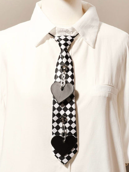 Chess Pattern Heartbeat Charm Tie