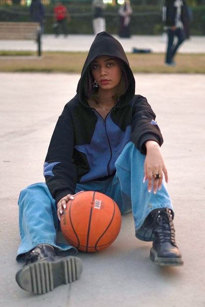 Midnight Stellar Oversized Zip-Up Hoodie
