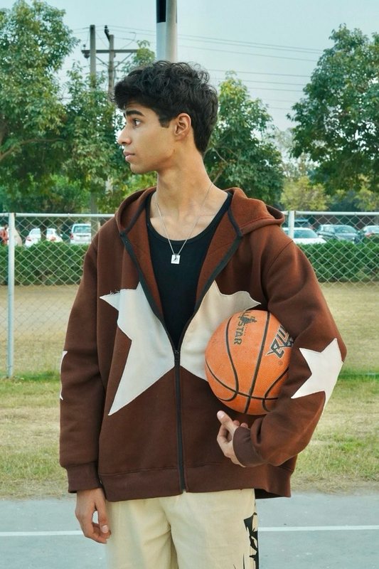 Cocoa Stellar Oversized Zip-Up Hoodie