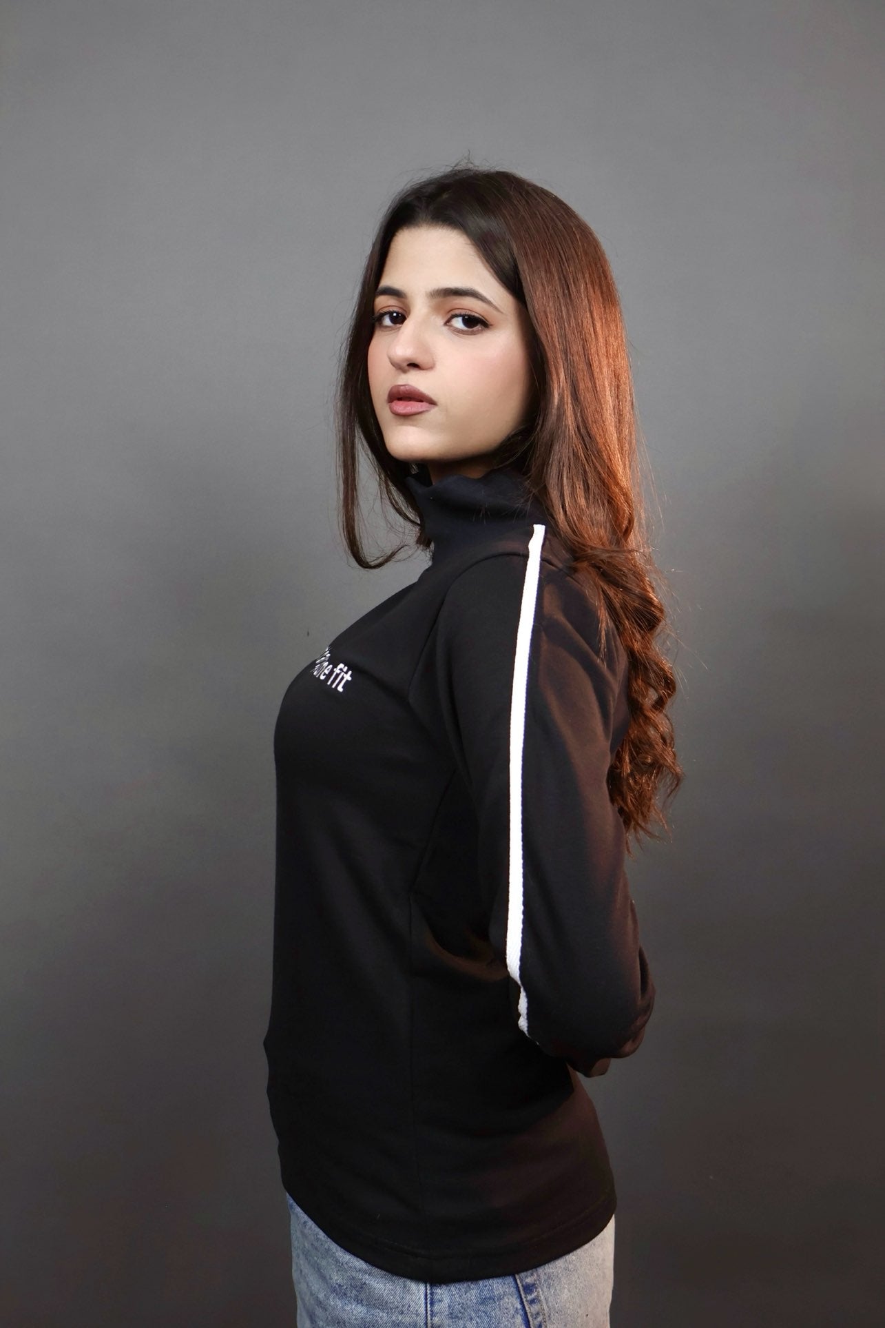 Black Cat Embroidered Mockneck