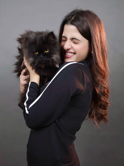 Black Cat Embroidered Mockneck