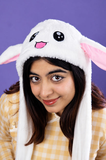 White Kpop Bunny Moveable Ears Headband