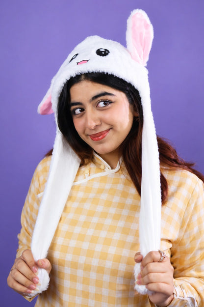White Kpop Bunny Moveable Ears Headband