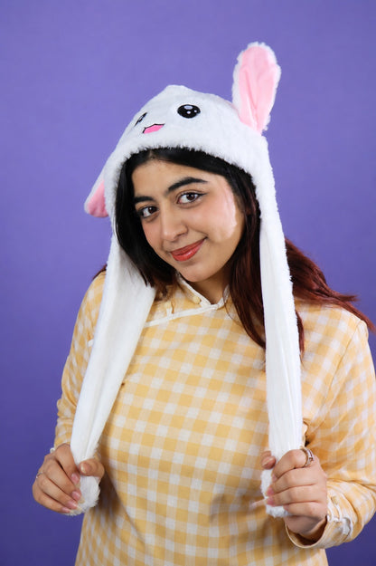 White Kpop Bunny Moveable Ears Headband